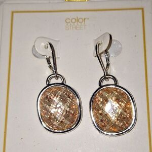 Color Street Women's Faceted Sparkly Earrings Silver Tone Lever Back Elegant